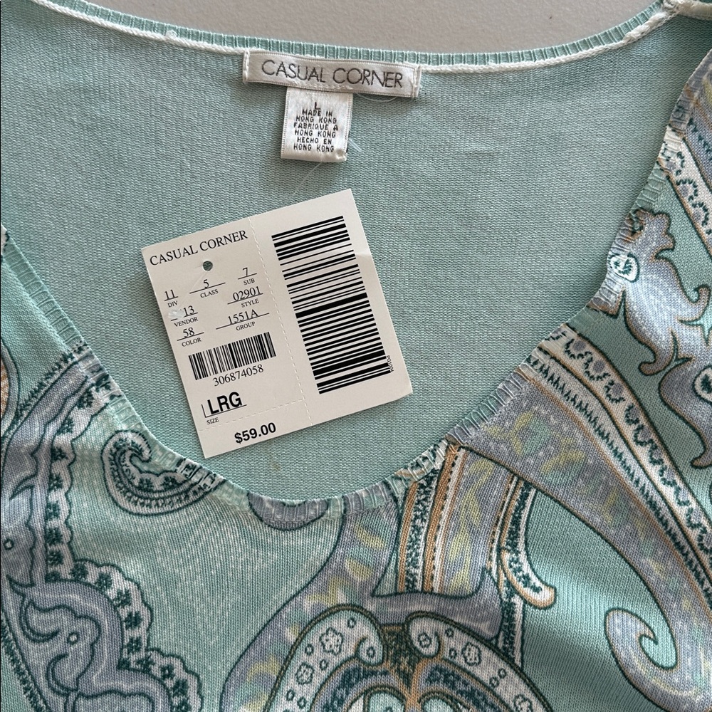 NWT Casual Corner Mint Paisley Sweater Size Large. - Picture 12 of 13